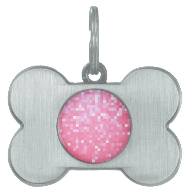 Roze Pixel Glans Huisdieren Naamplaatje (voorkant)