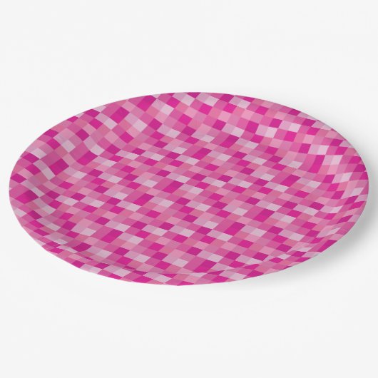 Roze pixelaatpatroon papieren bordje (Gekanteld)