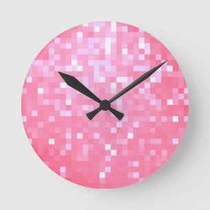 Roze pixelsprankeling ronde klok