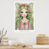 Roze Pixie Vlinder Fee Poster (Keuken)
