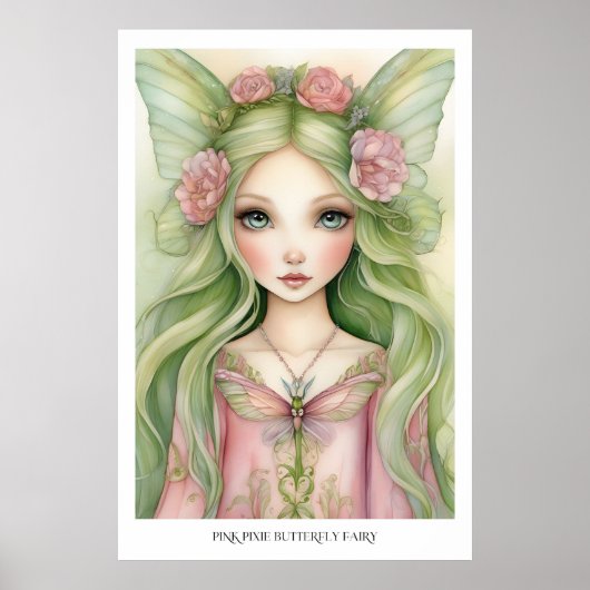 Roze Pixie Vlinder Fee Poster (Voorkant)