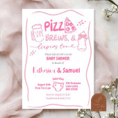 Roze Pizza, Brouwen en Luiers Co-Ed Baby shower Kaart
