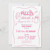 Roze Pizza, Brouwen en Luiers Co-Ed Baby shower Kaart (Voorkant)