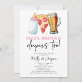 Roze Pizza Brouwen en Luiers ook! Baby Shower Kaart (Voorkant)