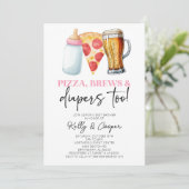 Roze Pizza Brouwen en Luiers ook! Baby Shower Kaart (Staand voorkant)