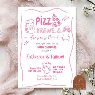 Roze Pizza, Brouwsels en Luiers Co-Ed Baby Shower Kaart