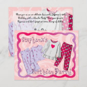 Roze PJ Gepersonaliseerde Verjaardag Sleepover uit Kaart (Voorkant / Achterkant)