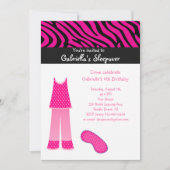 Roze PJ's/Zebra Slapepover Birthday Uitnodiging (Voorkant)