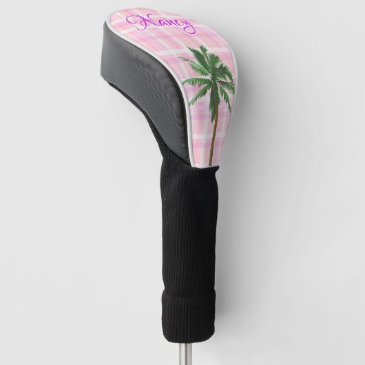 Roze plaat met palm en aangepast monogram golfheadcover (Schuin)