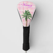 Roze plaat met palm en aangepast monogram golfheadcover (Voorkant)