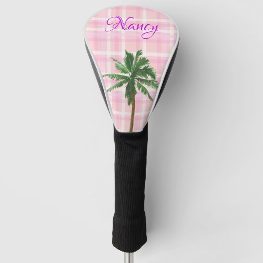 Roze plaat met palm en aangepast monogram golfheadcover (Voorkant)
