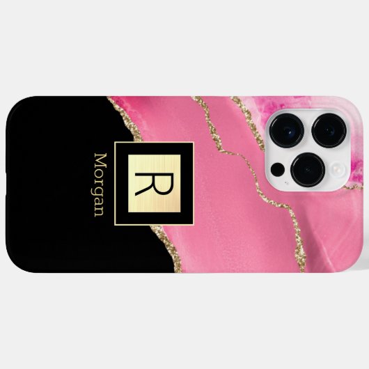 Roze plaat, naam & monogram, zwart & gouddoos Case-Mate iPhone case (Achterkant (horizontaal))