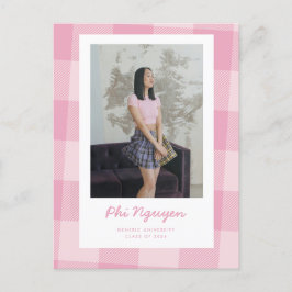 Roze Plaid Afstudeerder Flat Afstuderen Aankondigi Briefkaart