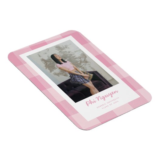 Roze Plaid Afstuderen aankondigingsmagneet Magneet (Rechterzijde)