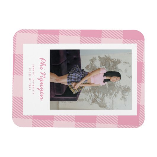 Roze Plaid Afstuderen aankondigingsmagneet Magneet (Horizontaal)