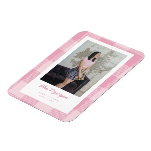 Roze Plaid Afstuderen aankondigingsmagneet Magneet (Linkerzijde)