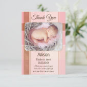 Roze Plaid Baby Meisje Foto Dank u kaart (Staand voorkant)