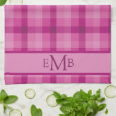 Roze Plaid Custom Monogram Initialen Dames Theedoek (Gevouwen)