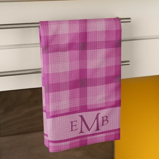 Roze Plaid Custom Monogram Initialen Dames Theedoek
