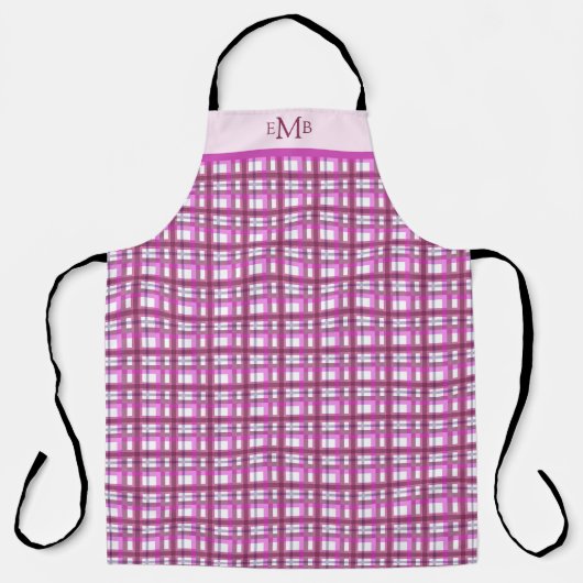 Roze Plaid Custom Monogram Initialen Schort (Voorkant)