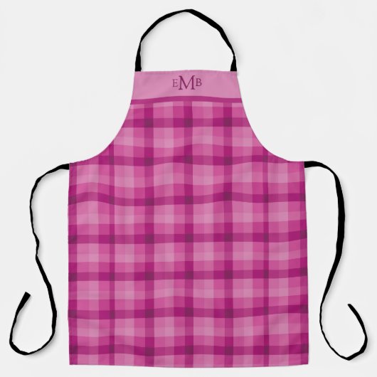 Roze Plaid Custom Monogram Initialen Schort (Voorkant)