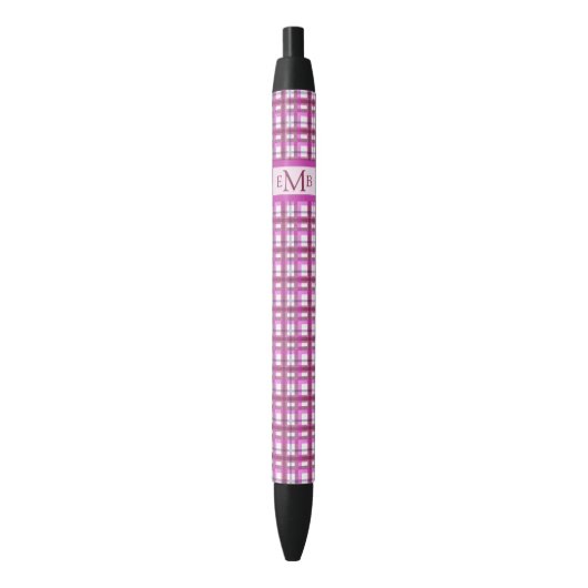 Roze Plaid Custom Monogram Initialen Zwarte Inkt Pen (Voorkant Verticaal)