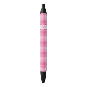 Roze Plaid Custom Monogram Initialen Zwarte Inkt Pen