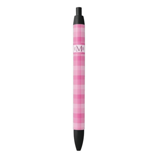Roze Plaid Custom Monogram Initialen Zwarte Inkt Pen (Voorkant Verticaal)