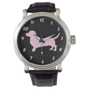 Roze Plaid Dachshund Wiener Hond Horloge