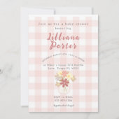 Roze Plaid Flower Baby shower Invite Kaart (Voorkant)