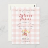 Roze Plaid Flower Baby shower Nodig Briefkaart uit (Voorkant / Achterkant)