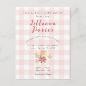 Roze Plaid Flower Baby shower Nodig Briefkaart uit (Voorkant)
