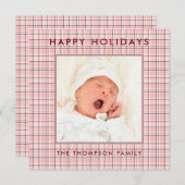 Roze Plaid Foto Kerstmis Feestdagenkaart (Voorkant / Achterkant)