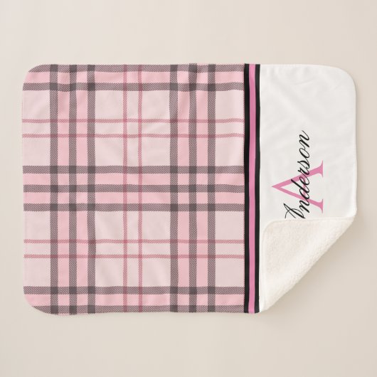 Roze Plaid Gepersonaliseerd Sherpa Deken (Voorkant (horizontaal))