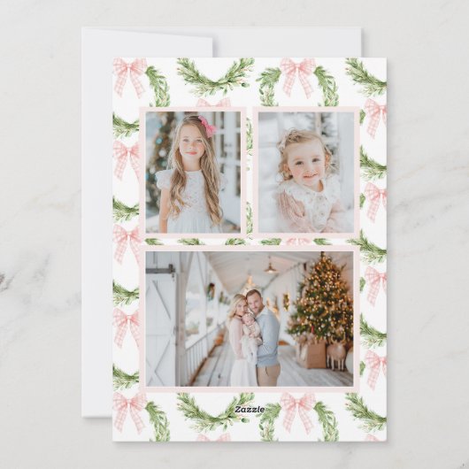 Roze Plaid Krans Preppy Krans Boog Kerst Kaart (Achterkant)