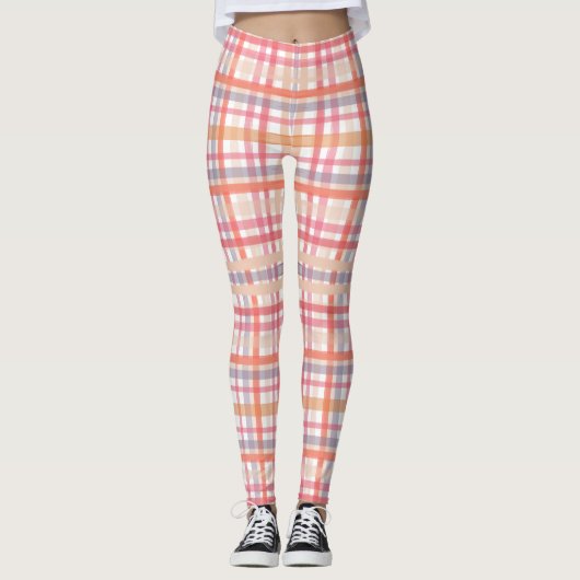 Roze Plaid Leggings – Stijlvolle vrouwen Workout G (Voorkant)