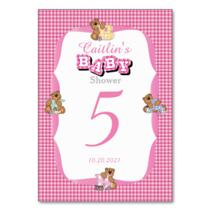 Roze Plaid met Baby Beren Tafelnummers