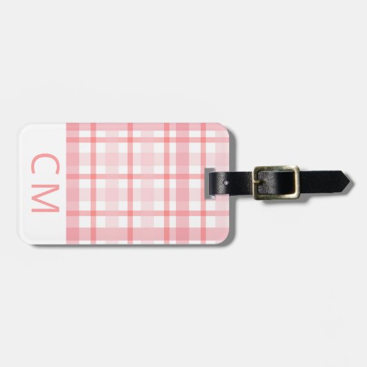 Roze Plaid Moderne Monogrammed Eenvoudige Initiale Bagagelabel (Voorkant horizontaal)