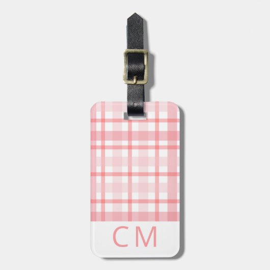 Roze Plaid Moderne Monogrammed Eenvoudige Initiale Bagagelabel (Voorkant verticaal)