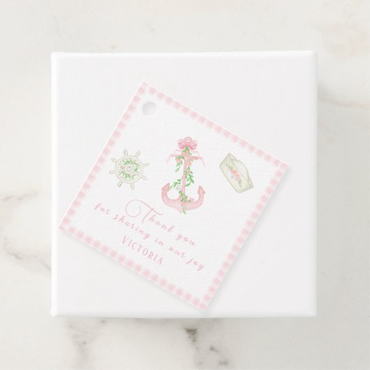 Roze Plaid Nautical Baby Meisje Baby shower Bedankjes Labels (In situ)
