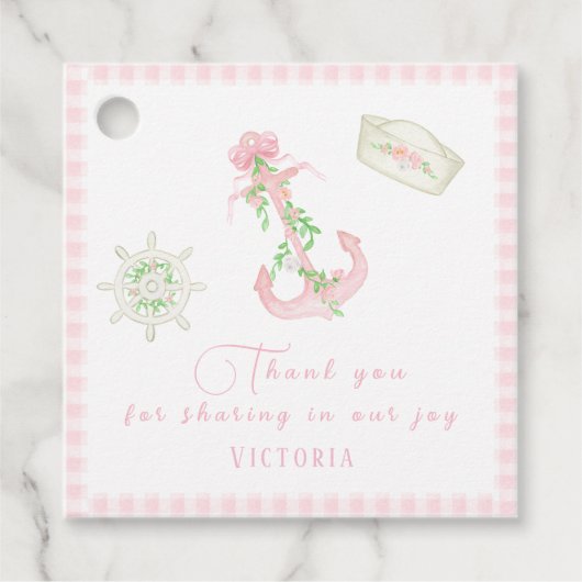 Roze Plaid Nautical Baby Meisje Baby shower Bedankjes Labels (Voorkant)