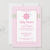 Roze Plaid Nautical Baby Meisje Douche Kaart (Voorkant)