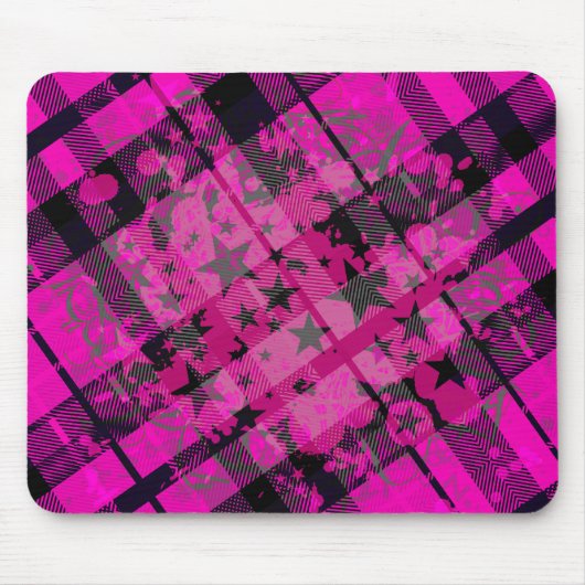 Roze Plaid Paint Splatter Muismat (Voorkant)