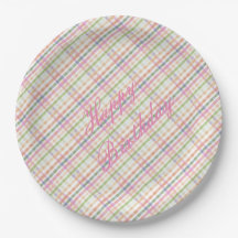 Roze Plaid Papier Verjaardag Borden