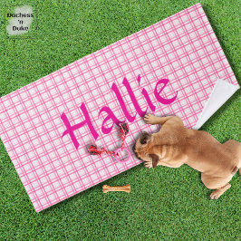 Roze Plaid Patroon Design Handdoek voor Huisdieren