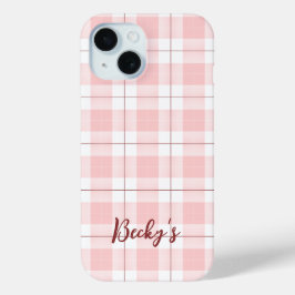Roze Plaid Patroon met Naam iPhone 15 Case
