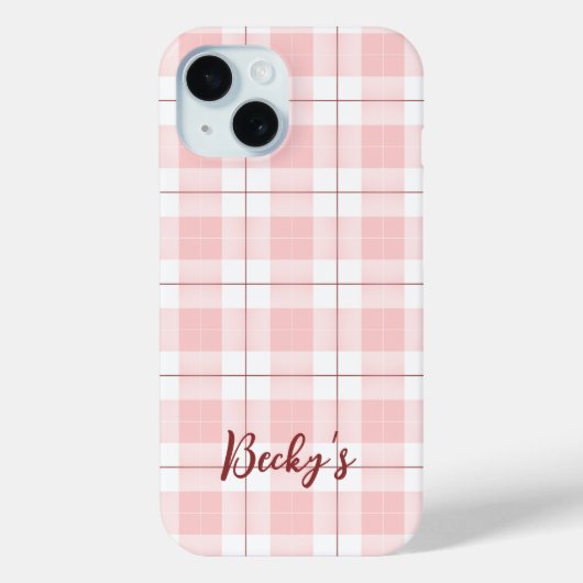 Roze Plaid Patroon met Naam Case-Mate iPhone Case (Achterkant)