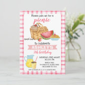 Roze Plaid Picknick Verjaardagsfeestje Kaart (Staand voorkant)