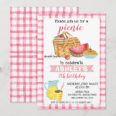 Roze Plaid Picknick Verjaardagsfeestje Kaart (Voorkant / Achterkant)