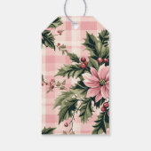 Roze Plaid Poinsettia van en naar Kerstmis Cadeaulabel (Achterkant)